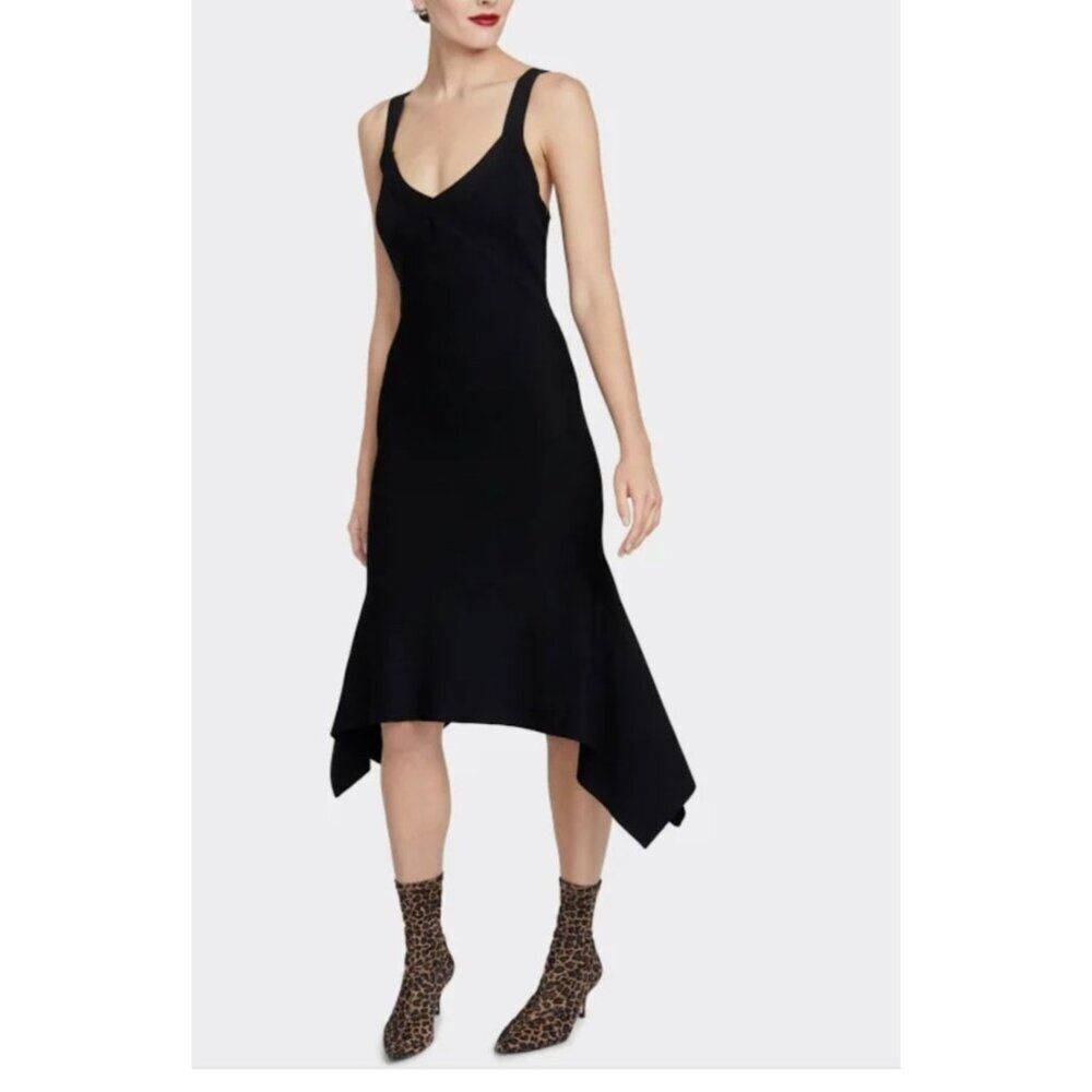 Rachel Roy Katherine Women's Black Knit Strappy SharkBite Midi Dress Size L